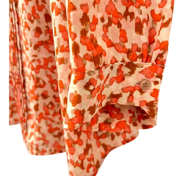 Talbots Woman 3X Orange Abstract Floral Pintuck Split Neck Blouse Long Sleeve - Picture 12 of 16